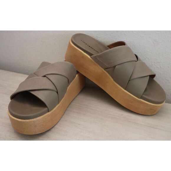 Lucky Brand Women's Sz 10M Dune/Brown Dikona Strappy Wedge Sandals - Picture 1 of 10